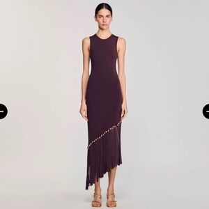 Sandro Asymmetrical Sleeveless Dress in Deep Purple